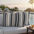 thumbnail image 4 of Black Grey Brown Striped Outdoor Waterproof Pillow Covers, Modern Stripes Art Farmhouse Decorative Rectangle Throw Pillowcase Sofa Cushion Sham for Patio/Couch/Chair, 20"x12" 2 Pack, 4 of 8