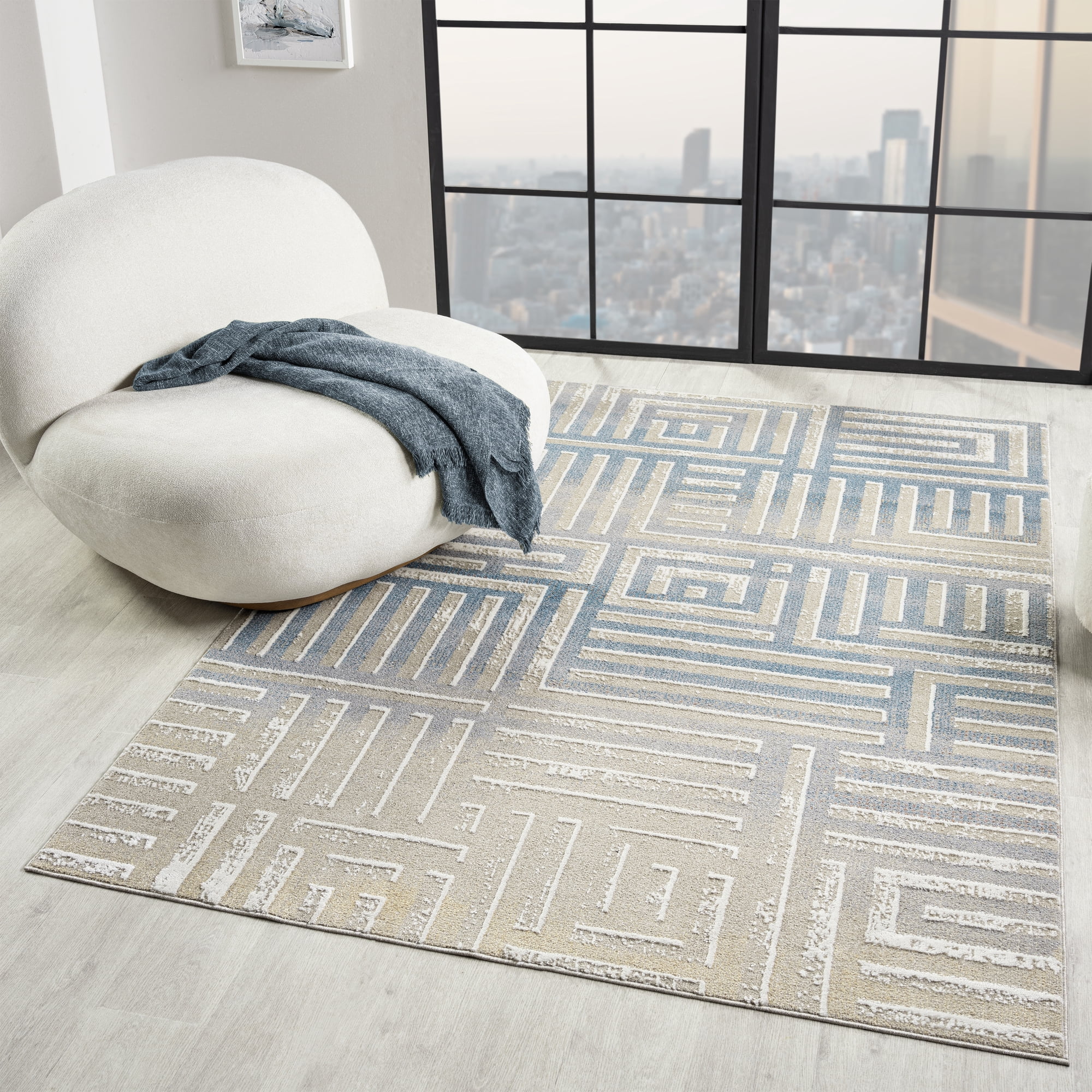 Ox Bay Wesley 2' x 3', Gray/Blue Geometric Washable Indoor Area Rug by Evette Rios