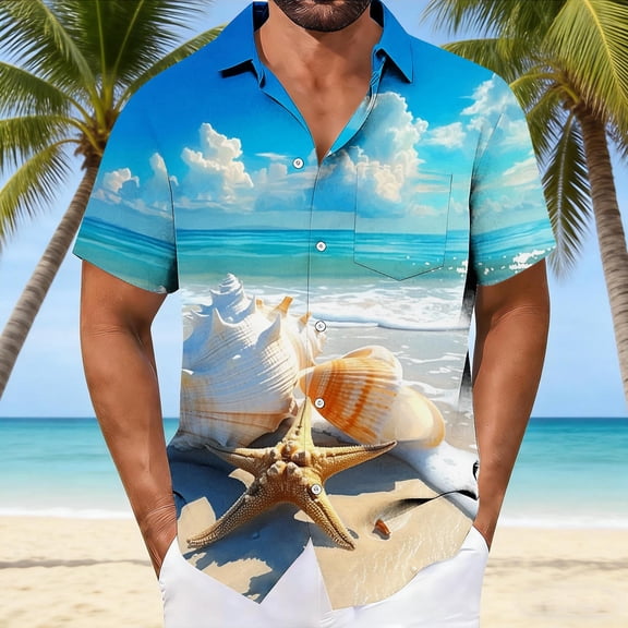 COSFO Button Down Shirts for Men Big And Tall Hawaiian Short Sleeve Beach Tops Vacation with Pocket Collared Loose Fit Men's Shirts