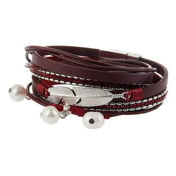 Handmade Exquisite Braided Leather Bangle Wrist Women Bracelet Red