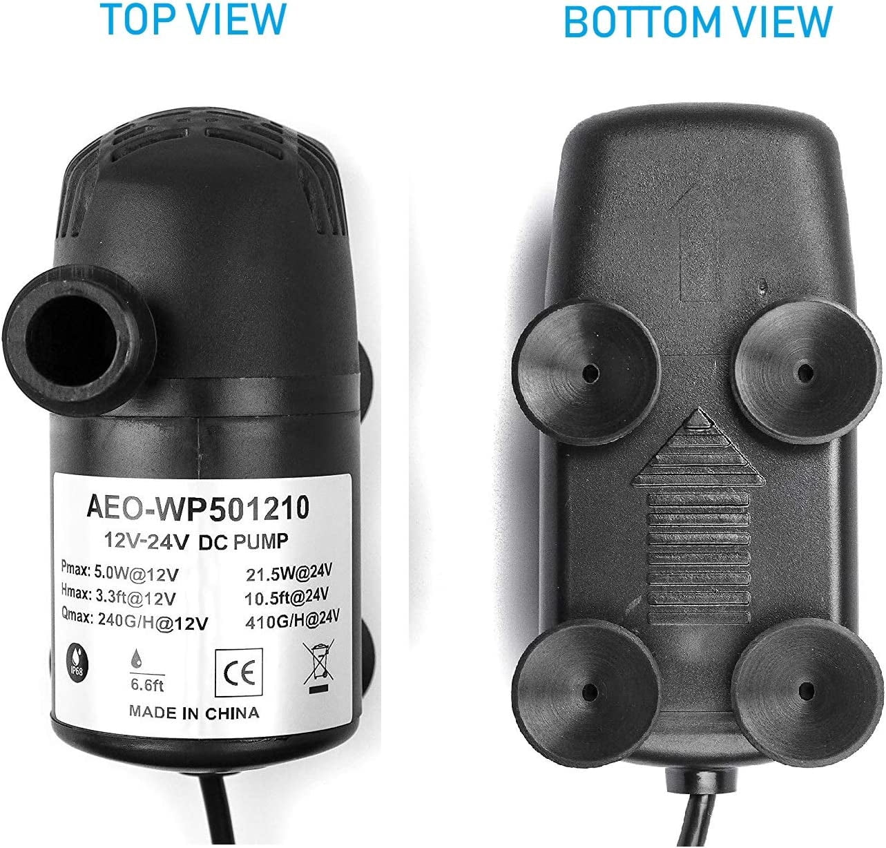 AEO 12V - 24V DC Brushless Submersible Water Pump, 410GPH, for Solar Fountain, Fish Pond, and Aquarium