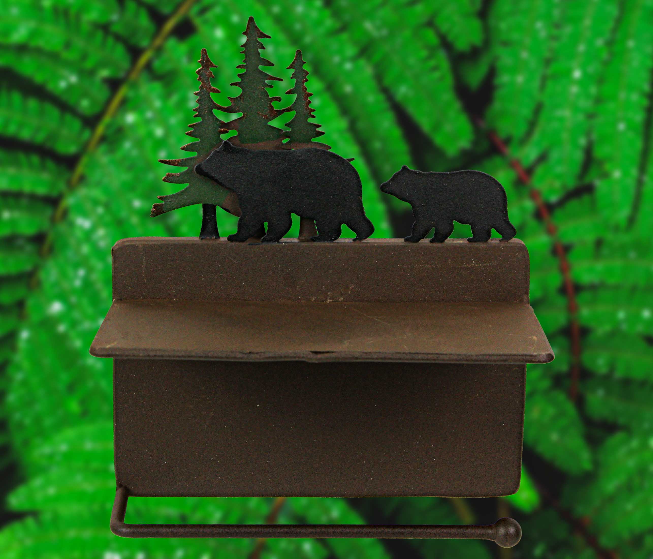 Mayrich Brown Metal Walking Bear Toilet Paper Roll Holder With Phone Shelf