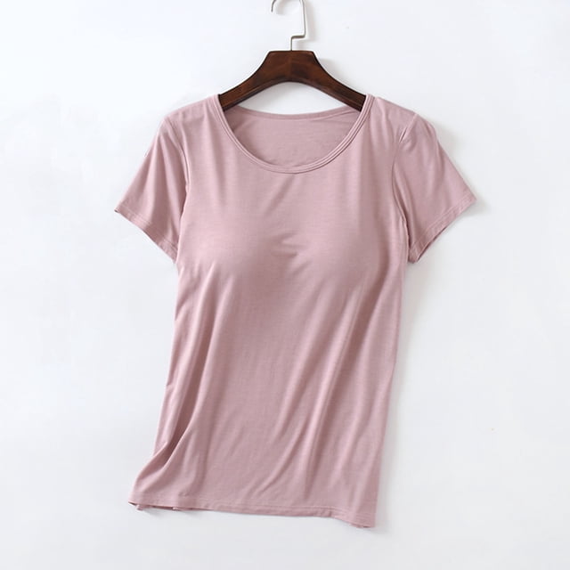 Neewe Tank Top for Women with Built-in Padded Bra Short Sleeve Shirt Cotton Linen Soft Pajamas Daily Outfits
