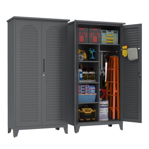 Sweiko 73" Metal Garage Storage Cabinet, Broom Closet Storage Cabinet with Doors and Shelves, Lockable Tool Storage Cabinet for Cleaning,Bathroom,Kitchen