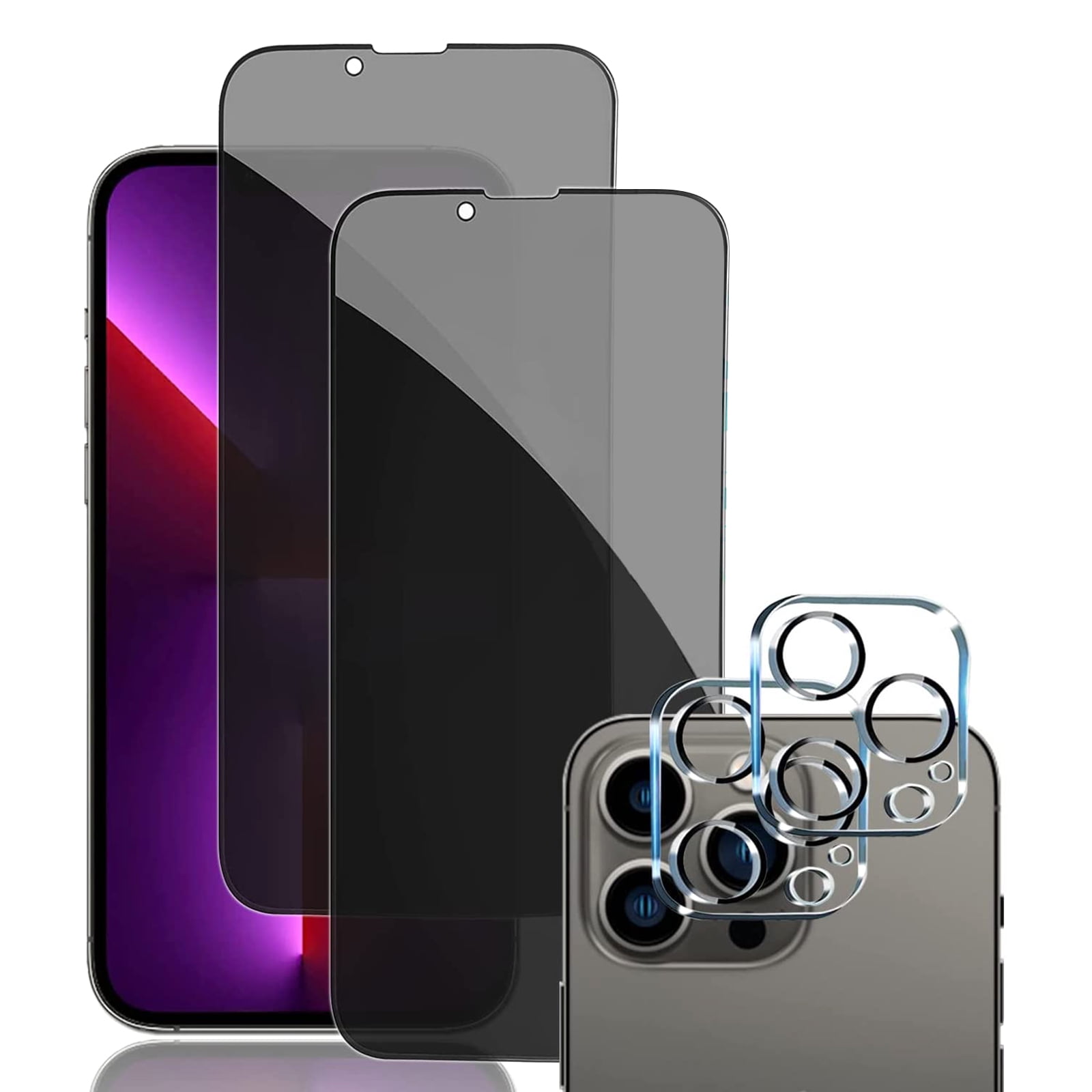 Dteck [2+2 Pack] iPhone 13 Pro Max Privacy Screen Protector with Camera Lens Protector Full Coverage Anti-Spy Tempered Glass Film 9H Hardness Upgrade Edge Protection Easy Installation Bubble Free
