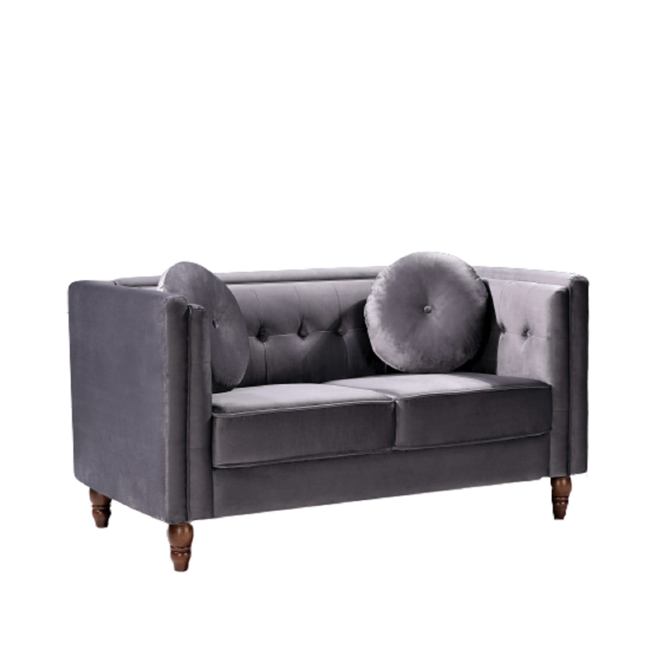 GDF Studio 58.3" Loveseat with Button-Tufted Crushed Velvet Upholstery & Tapered Wood Legs, Gray