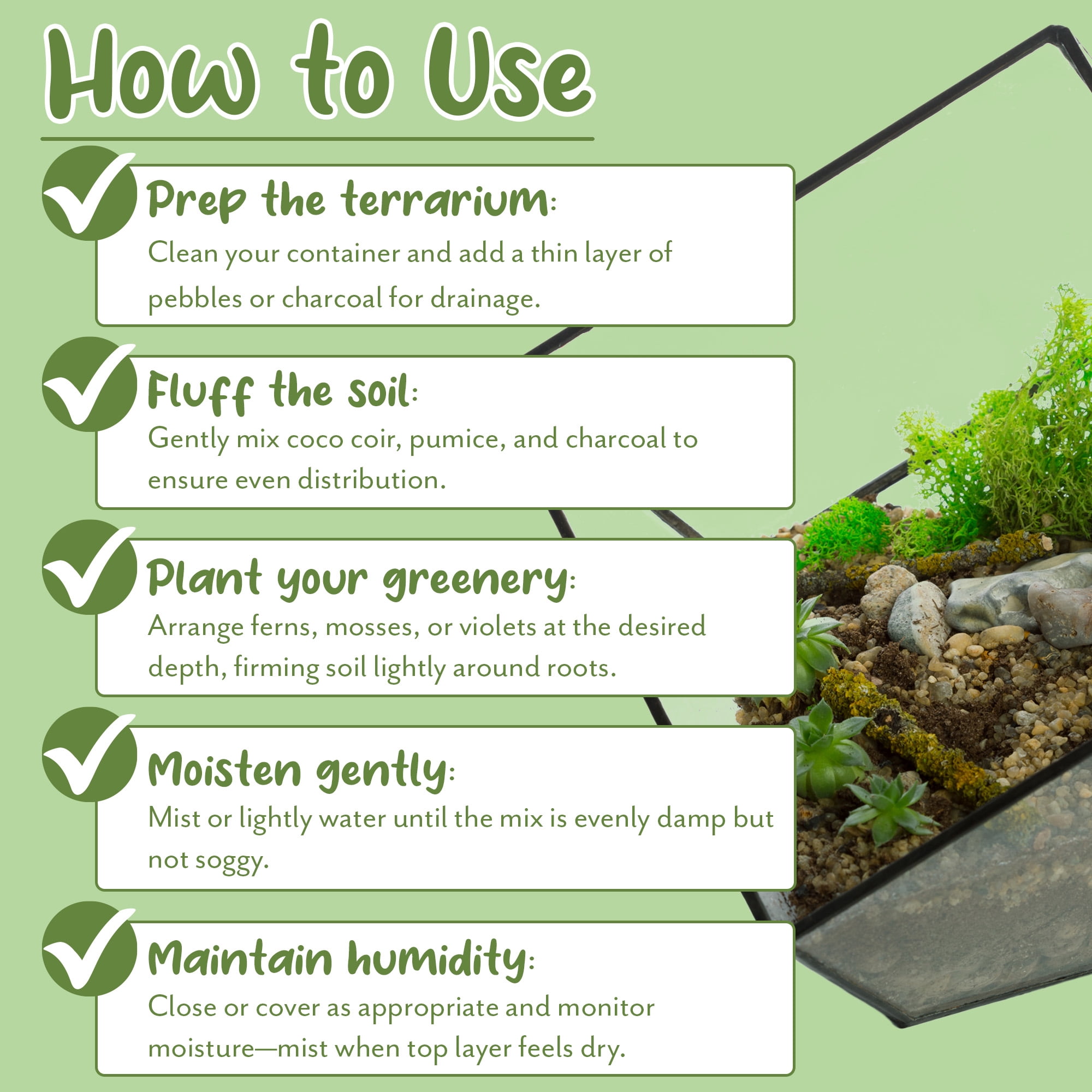 Terrarium Potting Soil Mix (8 Quarts), w/ Blended Filtering Charcoal Custom Made for Terrariums