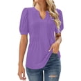 thumbnail image 2 of Purple Womens Summer Tops Womens V Neck Tops Puff Short Sleeve T Shirt Pleated Floral Printed Tunic Blouse Shirts Shirts for Women, 2 of 6