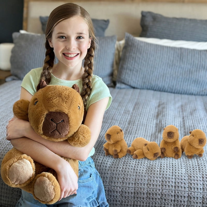 Muiteiur 5Pcs Capybara Stuffed Animal Set 13.8'' Capybara Plush with 4 Babies Inside