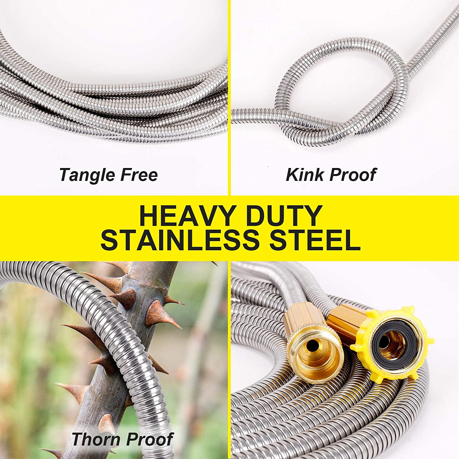 Heavy Duty Metal Garden Hose 25FT - Kink , Lightweight, 8 Function Sprayer, Stainless Steel Water Hose