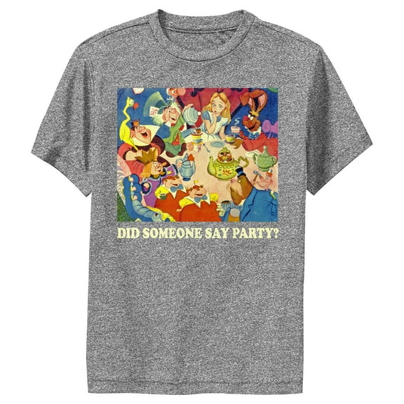 Boy's Alice in Wonderland Did Someone say Party  Performance Graphic Tee Charcoal Heather Small