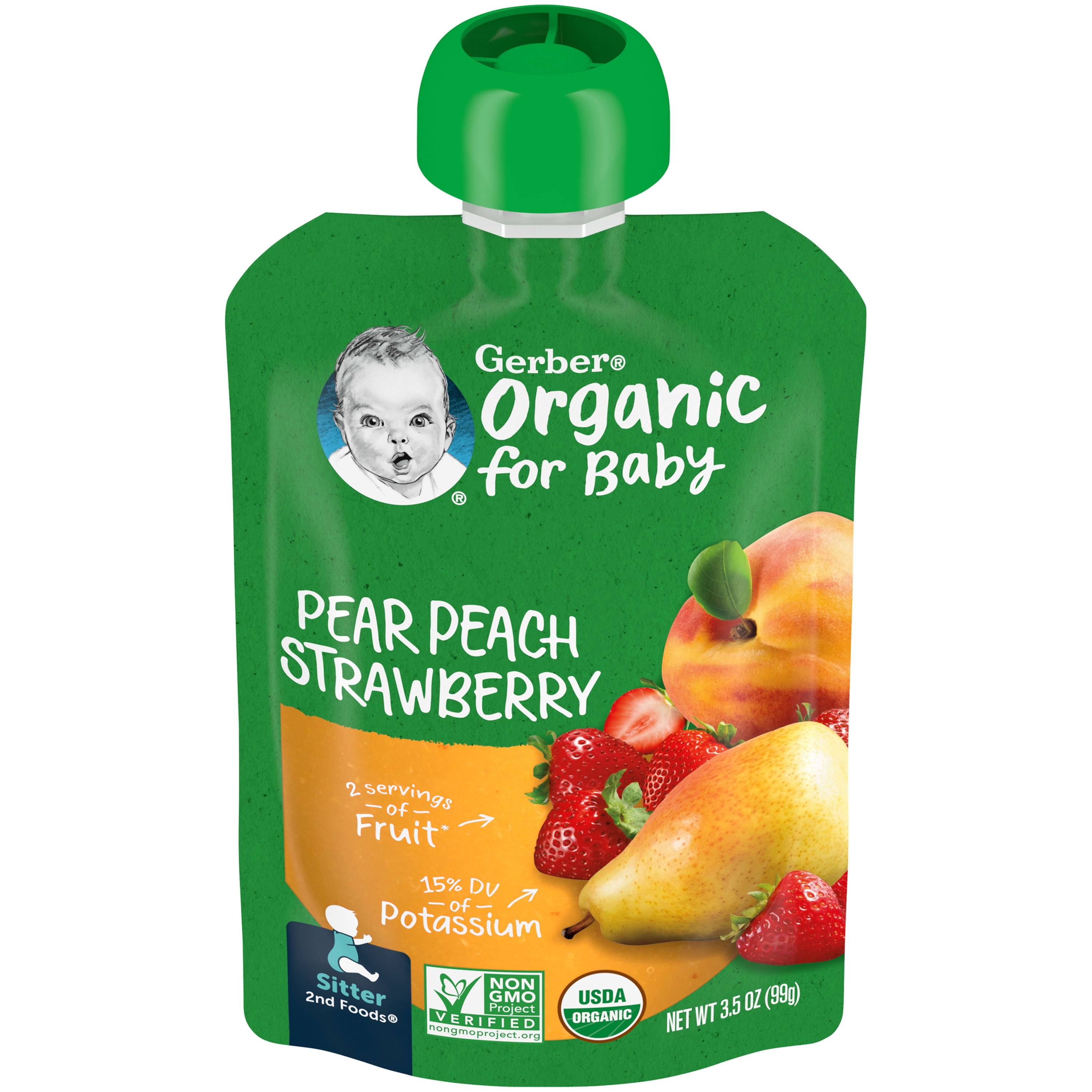 Gerber 2nd Foods Organic for Baby Baby Food, Pear Peach Strawberry, 3.5 oz Pouch (12 Pack)