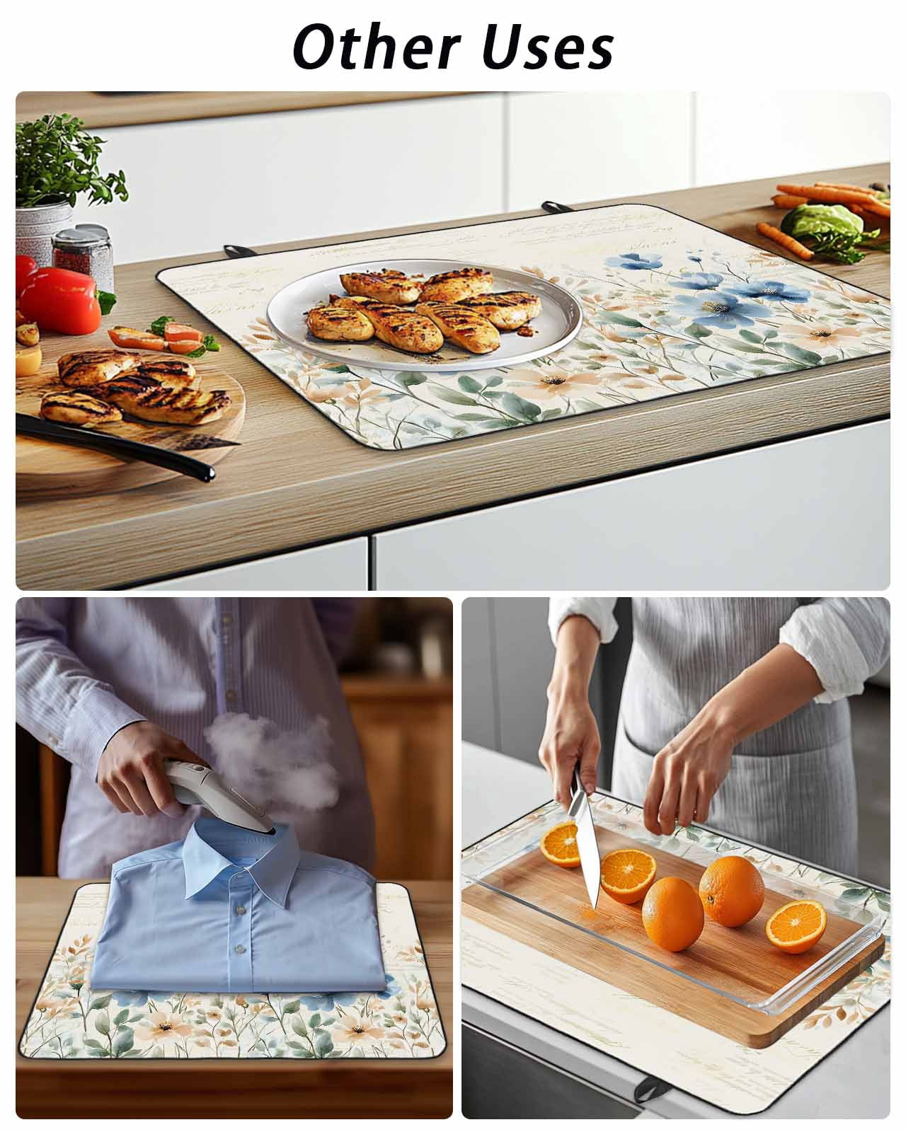 Stove Top Covers for Electric Stove, Blue Spring Floral Glass Stovetop Cover Protector, Summer Botanical Vintage Induction Cooktop Protector Oven Mat for Kitchen Countertop 24"x21"