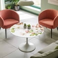 thumbnail image 4 of Pink Buds Elastic Fitted Round Table Cover White Flowers Butterfly Waterproof Outdoor Tablecloth for Holiday Party, Picnic, Patio & Dining Fits Tables Up to 55"-60", 4 of 8