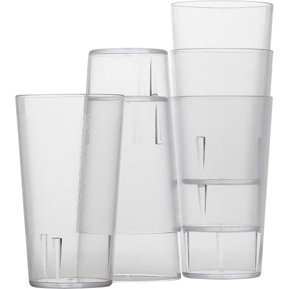 Restaurant Grade BPA-Free 12oz Clear Plastic Cups 6pk. Super Durable Break Resistant Drinking Glasses for Cafe Party Catering. Reusable Stackable Tumblers with Textured Grip Design