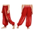 thumbnail image 3 of Aislor Belly Dance Pants Satin Tribal Baggy Pants Arabian Princess Cosplay for Halloween Carnival Red 12, 3 of 7