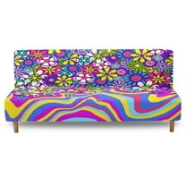 Xoenoiee Hippie Daisy Swirl Pattern Velvet Futon Cover Armless Sofa Covers Sofa Bed Covers Stretch Futon Couch Cover Sofa Slipcover Furniture Protector Thick Soft Fabric Form Fitted Stay in Place