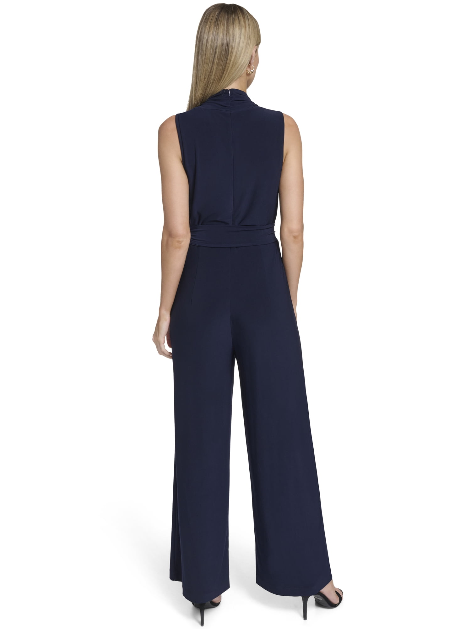 Falling Flowers Women's Knit Jersey Surplice Blouson Jumpsuit, Sizes XS-XL