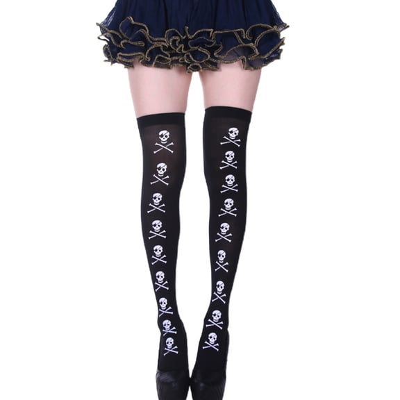 Women GothicHa110weenBlack Thigh High Stockings Harajuku VintageSku11Skeleton Printed Over Knee Long Socks LolitaC0sp1ayTights Hosiery