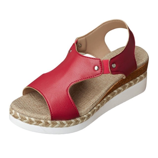 XIAQUJ Sandales Femme Sandales pour Femmes Confortables Sandales Habillées à Talon Compensé Sandales Femme Sandales à Plateforme Sandales pour Femmes 2024 Rouge 7.5