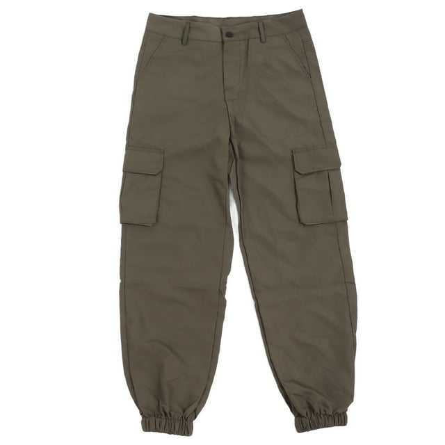 Pantalones cargo para mujer, pantalones con bolsillos grandes y puños, pantalones casuales elegantes para exteriores, para correr, senderismo, pantalones casuales largos, verde L