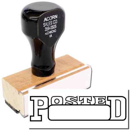 Posted with Date Box Rubber Stamp, Wooden Handle Rubber Stamp, Laser Engraved Dies, Impression Size 1/2" x 1-1/2”, Uses a Separate Stamp Pad