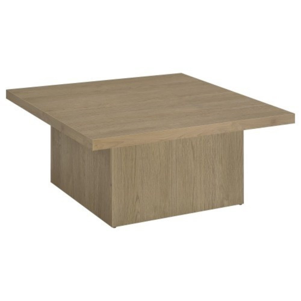 Square Coffee Table, Modern Wood-Look Pedestal Coffee Table with Matte Black Finish for Living Room, 35.5 x 35.5 in, Natural