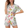 thumbnail image 2 of SKQIT Ensembles de Pyjama à Manches Courtes pour Femmes, 2 Pcs en Satin Doux Imprimé Mignon Chemise Boutonnée et Shorts, 2 of 8