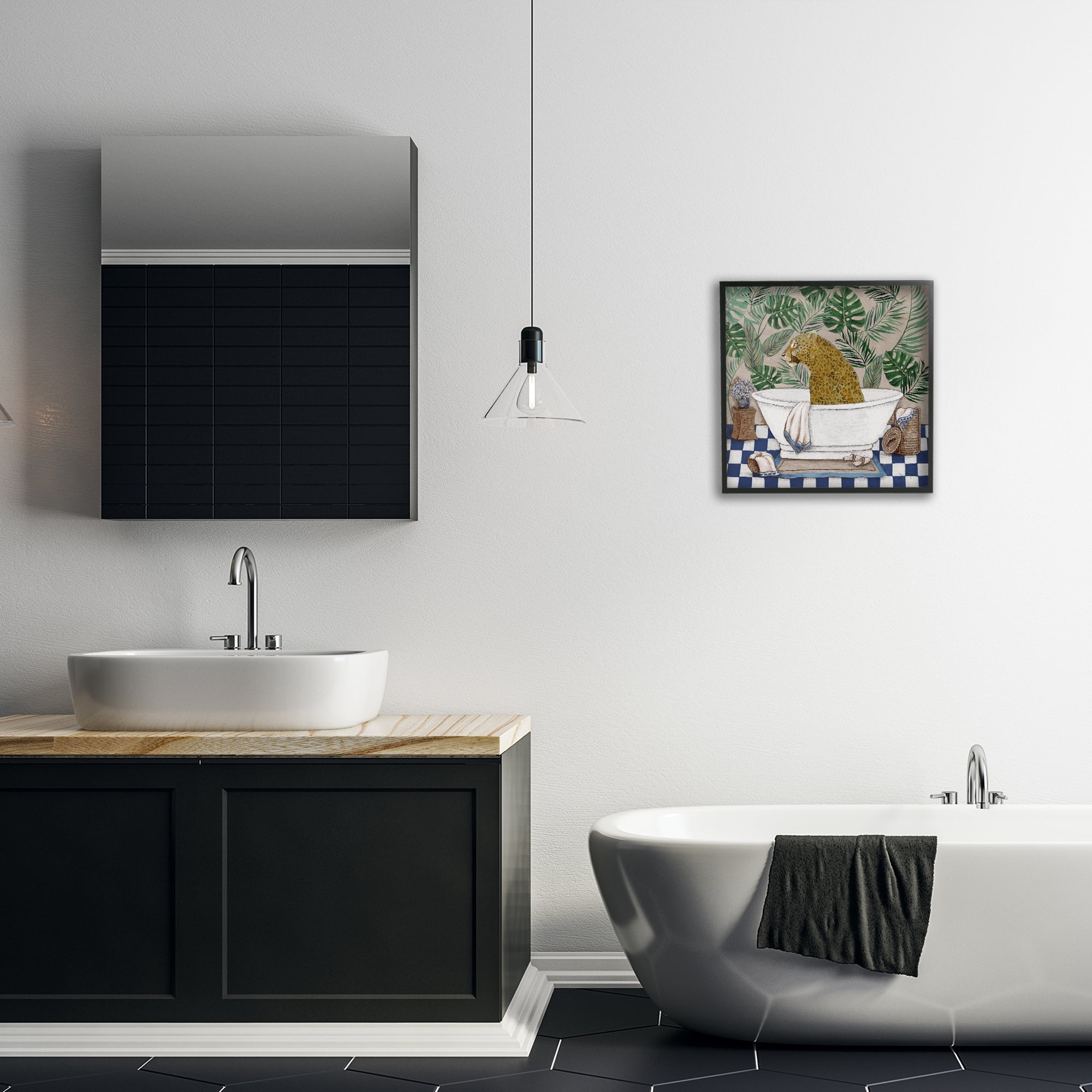 Stupell Industries Leopard in Tropical Bathtub Black Framed Giclee Art, design by Janet Tava