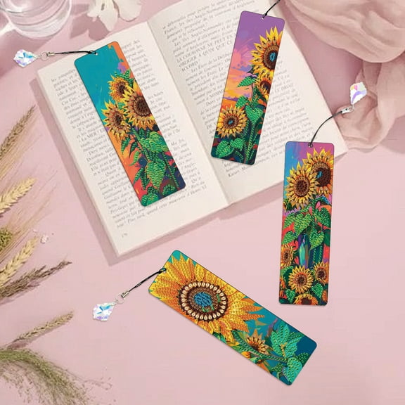 4pcs Diamond Painting Bookmark Kit 5D DIY Sunflower Special Design Shimmering Handmade Artwork For Book Lovers Perfect for Birthdays, Christmas, and Holidays
