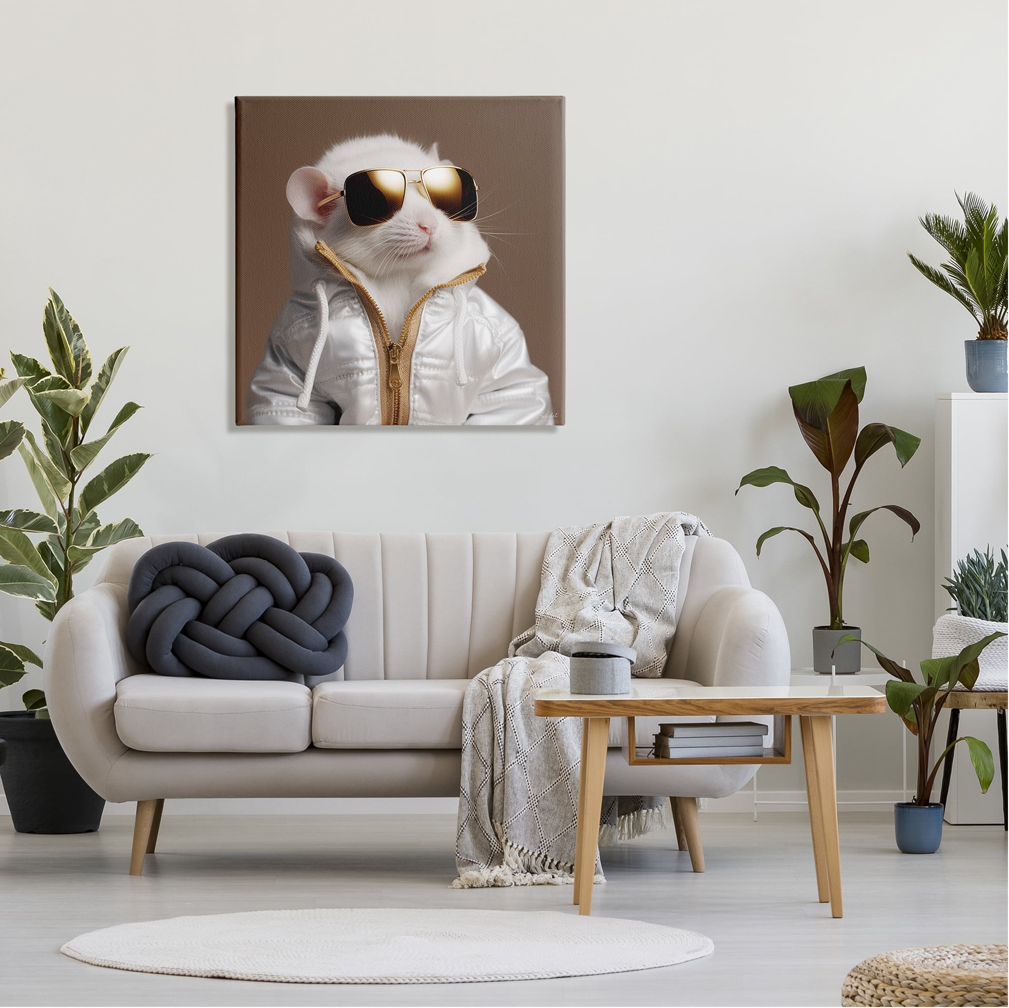 Stupell Industries Fashionable White Mouse Animals & Insects Painting Gallery Wrapped Canvas Art Print Wall Art, 30 x 30