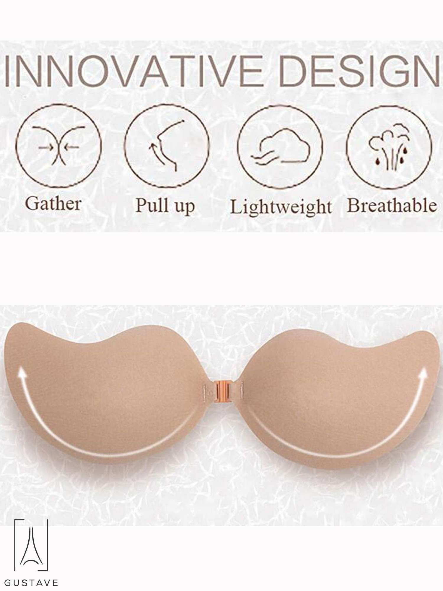 GustaveDesign Women Push Up Strapless Invisible Bra Backless Adhesive Sexy  Seamless Bra Breast Life Nipple Cover C Cup,Skin 