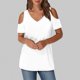 thumbnail image 1 of Puntoco Liquidación de blusas cortas para mujer Blusas de color liso para mujer Blusas de manga corta con escote en V y hombros descubiertos Blusas de moda, 1 of 5