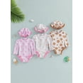 thumbnail image 3 of BemeyourBBs Toddler Baby Girl One-Piece Swimsuit with Sun Hat Set Infant Girls Bathing Suit Long Sleeve Rash Guard Flower Bow Print Ruffled Swimwear Summer Beach Wear, 3 of 9