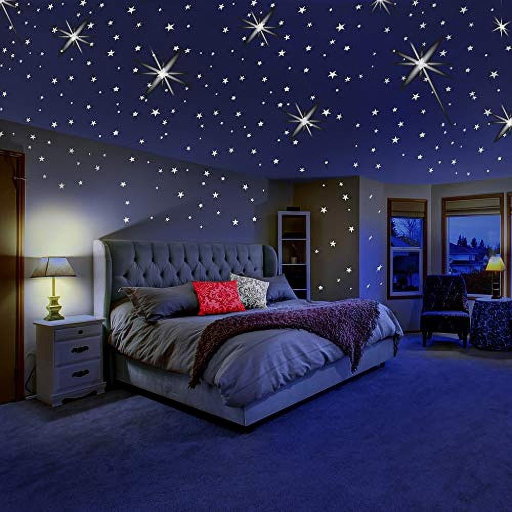 Glow in the dark moon & stars plastic shapes for bedroom ceiling wall kids 