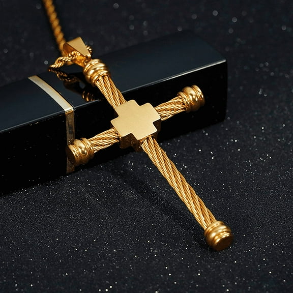 Fashion Cross Necklaces For Men 14K Yellow Gold Cross Jewelry Necklace