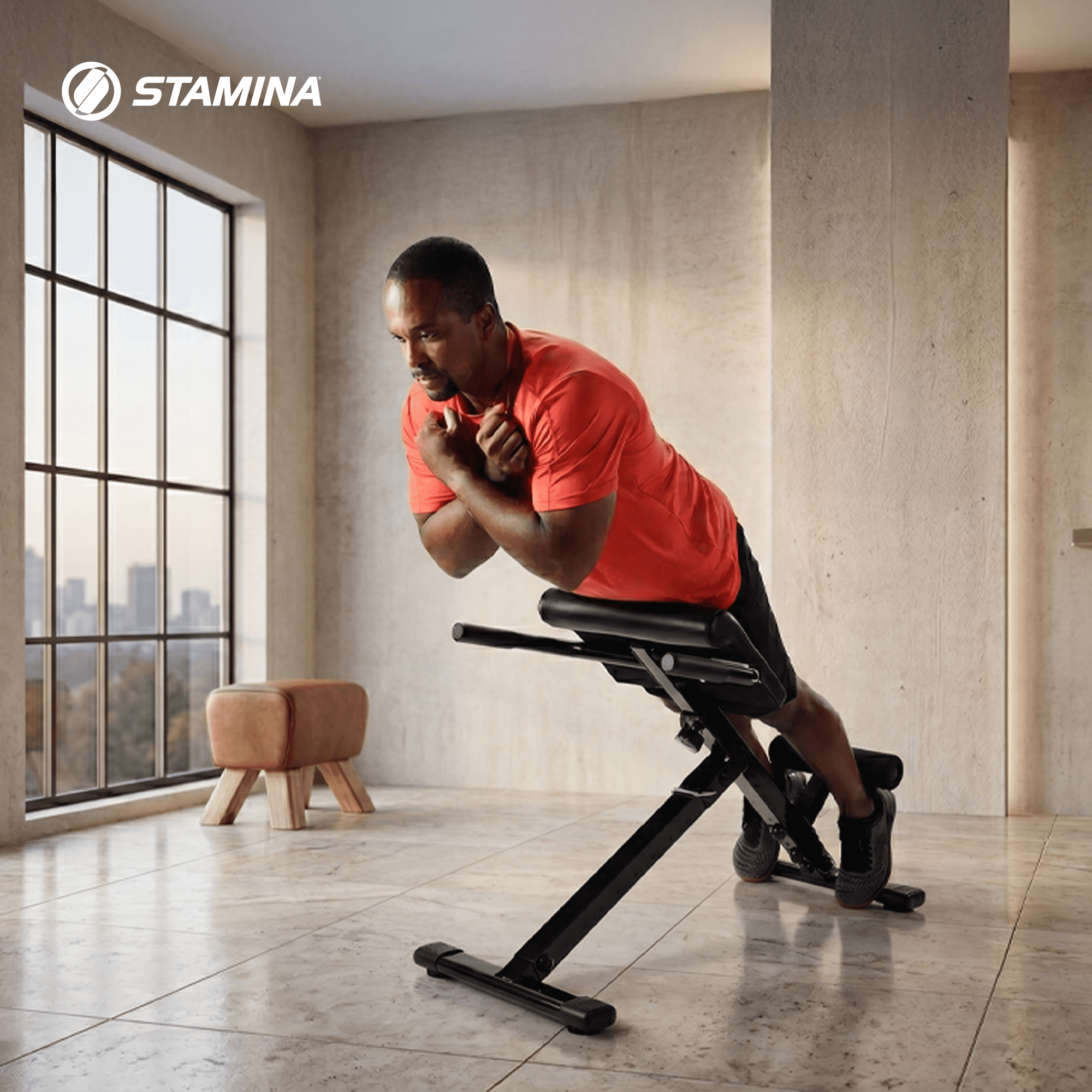 Stamina X Adjustable Ab, Back, & Core, Exercise Hyperextension Bench, Black