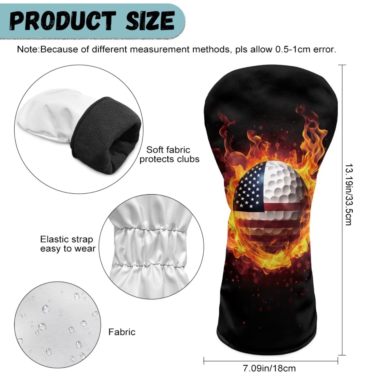 Uorisanigo Golf Club Head Covers 3-Pack for Men & Women - American Flag Golf Ball Print Driver Head Covers - Premium PU Leather Driver, Fairway #3#5, Hybrid Headgear, Waterproof & Durable