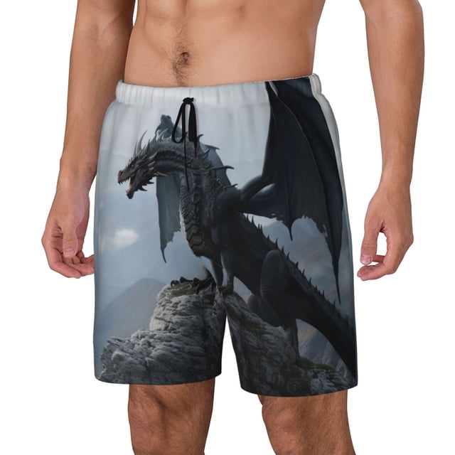 Balery Valley Gray Dragon Bañador para hombre, shorts de playa de secado rápido con entrepierna y forro de compresión-X-Large