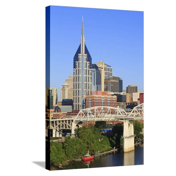 Shelby Pedestrian Bridge and Nashville Skyline, Tennessee, United States of America, North America, Scenic World Culture Stretched Canvas Wall Art by Richard Cummins Sold by Art.Com