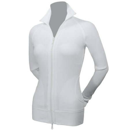 Raw Edge Raglan Long Sleeve Double Zip Jacket white small