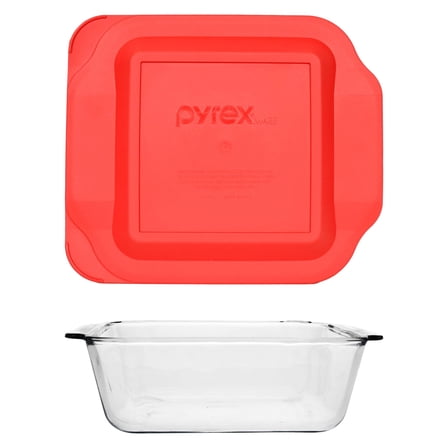 Pyrex 222-D 2.5Qt Deep Glass Baking Dish and 222-PC 2qt Red Lid