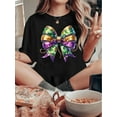 thumbnail image 1 of T-shirt pour Femme, Imprimé « Sequin Bow Carnival », Mode Rétro Minimaliste, Col Rond, Décontracté et Confortable, T-shirt Sportif à Manches Courtes, 1 of 6
