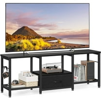 47" TV Stand with Open Storage Shelves for 43, 50 Inch TV, Entertainment Center with Fabric Drawers, TV Console Table with Soundbar Shelf TV Stand for Living Room Bedroom, Pure Black