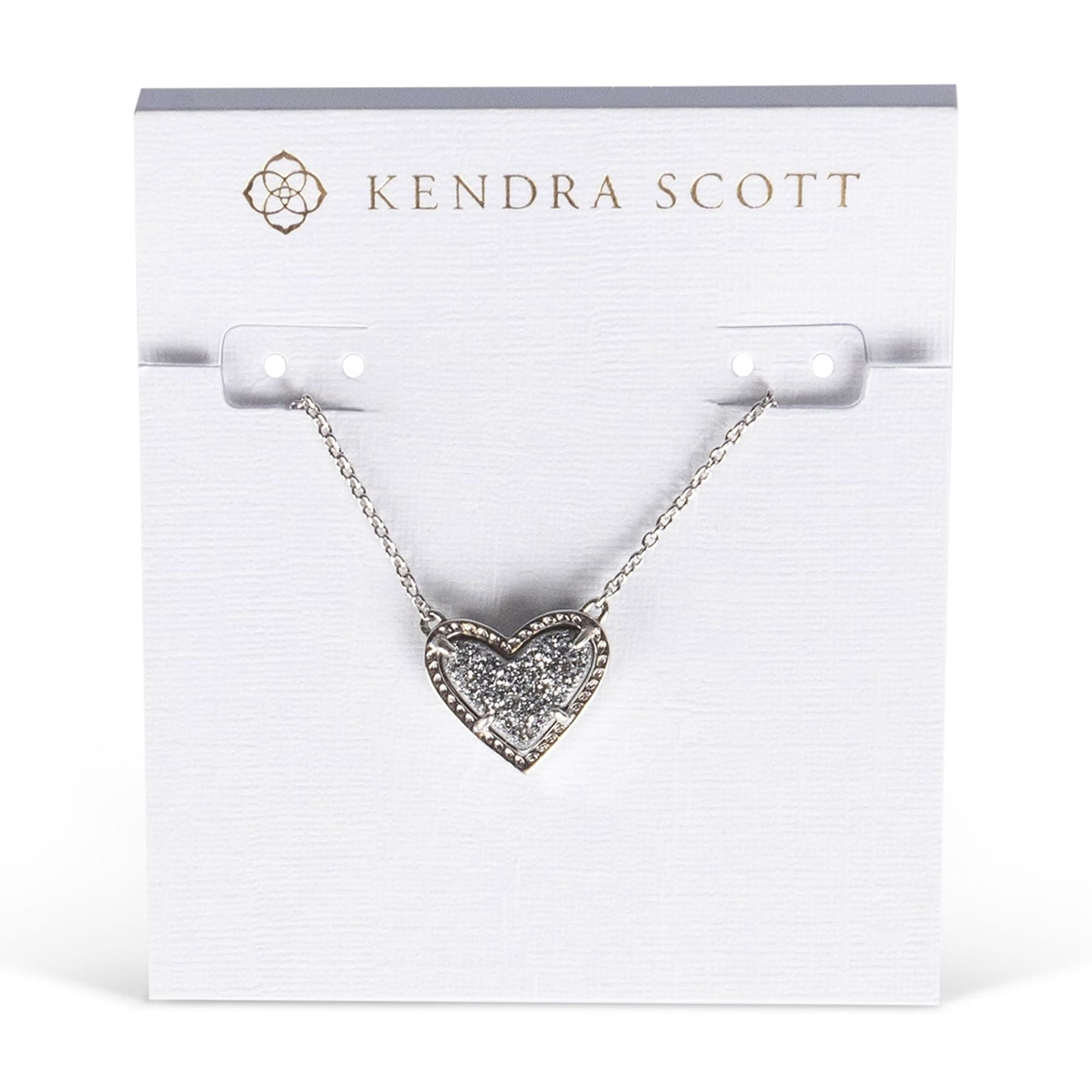 Kendra Scott Ari Heart Adjustable Length Pendant Necklace for Women, Fashion Jewelry, Rhodium-Plated, Platinum Drusy 4217710104