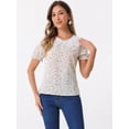 thumbnail image 3 of DARING DIVA Women's Ruffled Bubble Short Sleeve Floral Blouse L White, 3 of 6