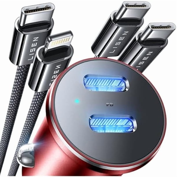 HAYAN 90W USB C Car Charger Fast Charging, Dual Fast Charging Port PD 45W Cigarette Lighter Adapter, for 17 Super Fast Car Charger USB C with 2 Cables for iPhone 16 15 14 13 12 Pro Max