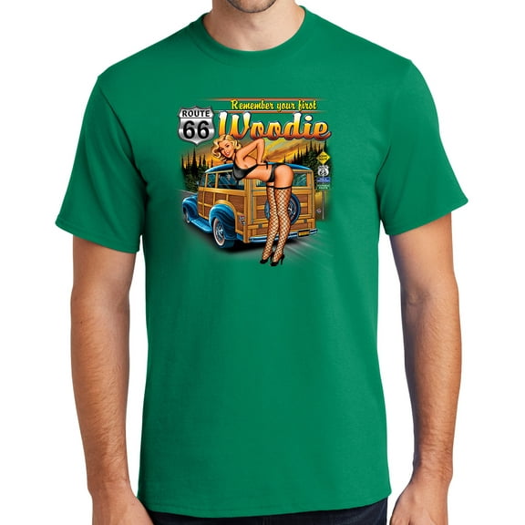 Buy Cool Shirts First Woodie Rt Route 66 Cotton T-shirt, 6XL Kelly Green