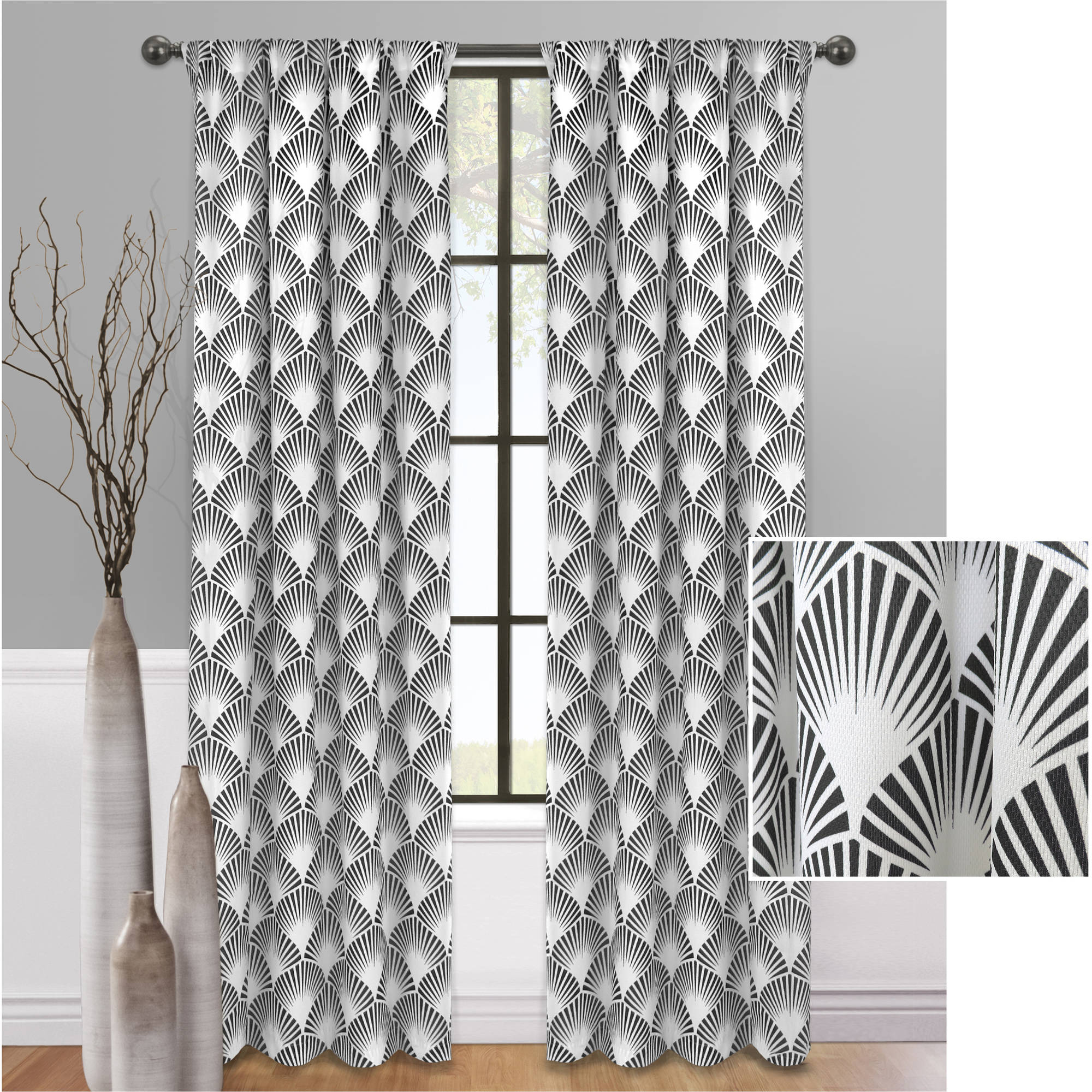 Mainstays Fan Fashion Printed Window Curtain Walmart Com Walmart Com