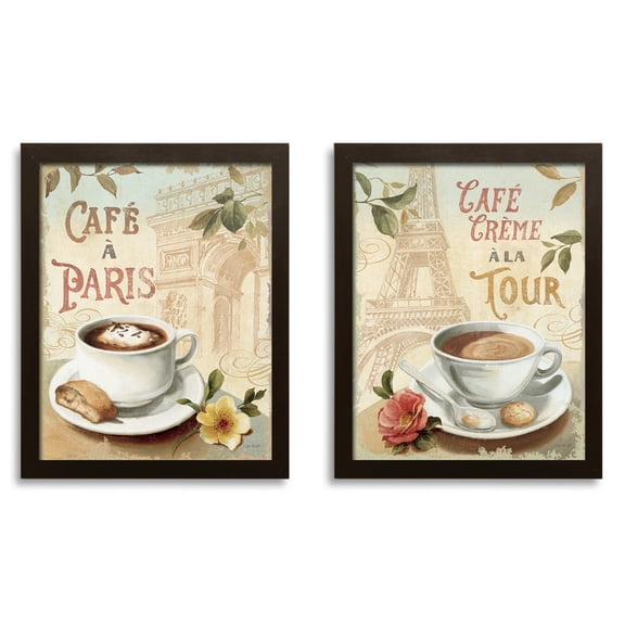 Vintage-Style Roma Colliseum and Leaning Tower of Pisa Coffee Set by Lisa Audit; Two 11x14in Brown Framed Prints; Ready to hang!